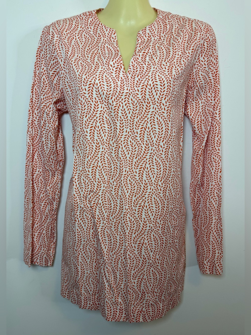 Lands’ End Long Sleeve Button-Down Shirt in Orange Leaf Print